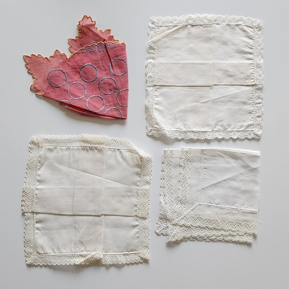 VTG Handkerchief Lot Hankie Embroidery Applique White Lace Crochet Pink Linen‎